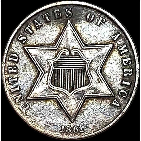 1861 Silver Three-Cent Piece NEARLY UNCIRCULATED