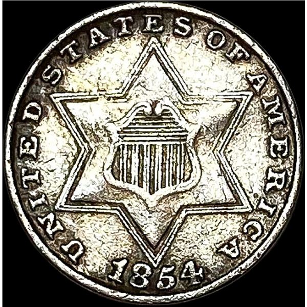 1854 Silver Three-Cent Piece NEARLY UNCIRCULATED