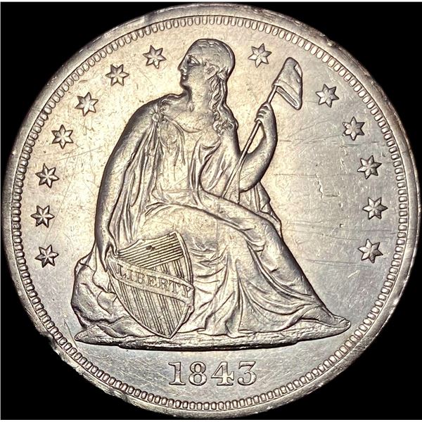 1843 PL Silver Seated Liberty Dollar CLOSELY UNCIRCULATED