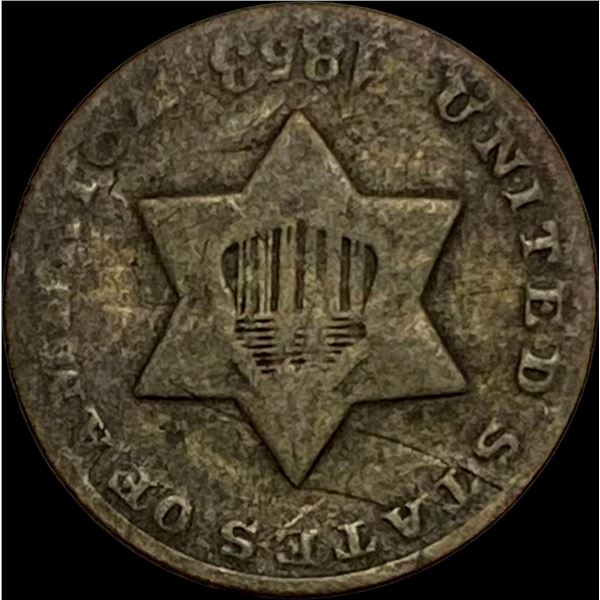 1853 Silver Three-Cent Piece LIGHTLY CIRCULATED