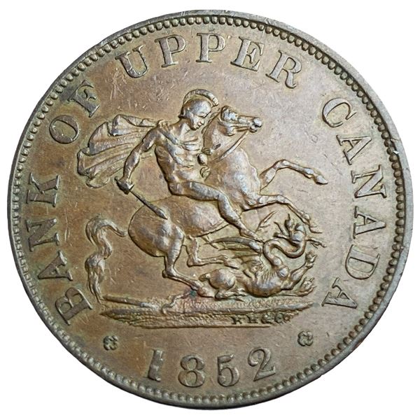 1852 Bank of Upper Canada 1/2 Penny AU+