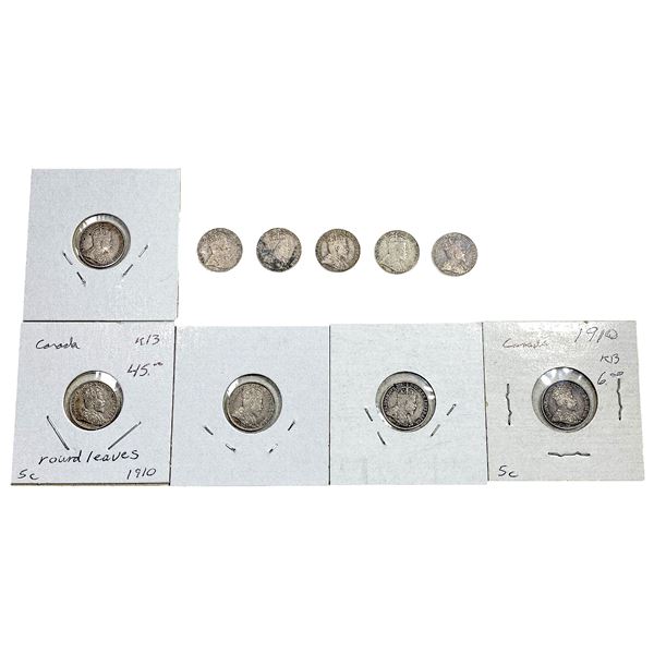 1910 High Grade Canada 5 Cent Silver  [10 Coins]