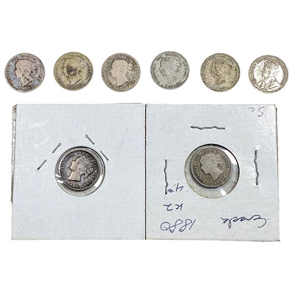 1874-1916 Better Date Canada 5 Cent Silver  [8 Coins]