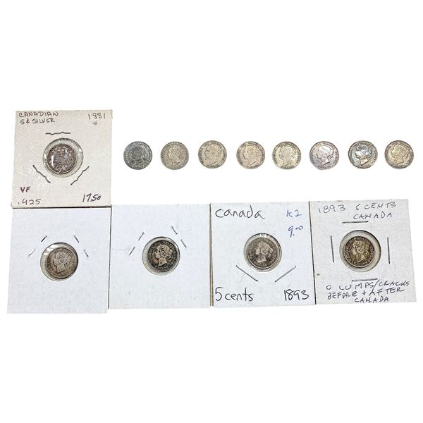 1881-1882 Better Date Canada 5 Cent Silver [13 Coins]