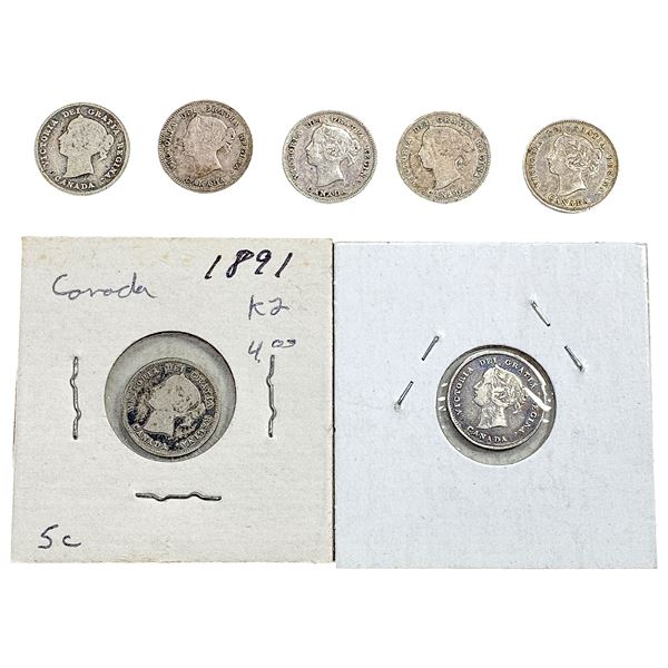 1891 Better Date Canada 5 Cent Silver  [7 Coins]
