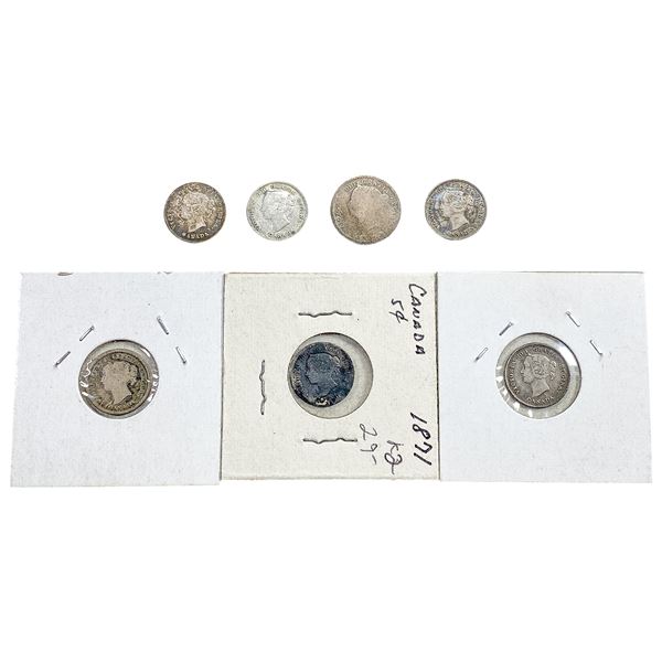 1870-1880 Better Date Canada Silv 5 & 10 Cent [7 Coins]