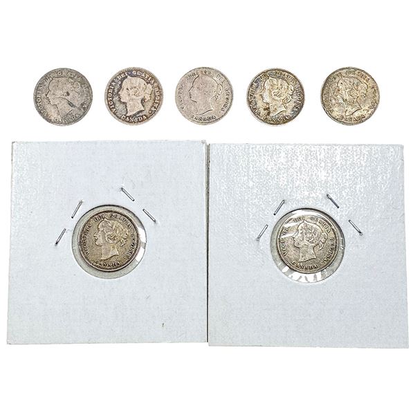 1889-1890 Better Date Canada 5 Cent Silver  [7 Coins]