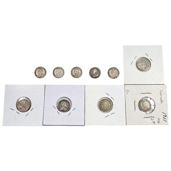 1910-1911 Canada 5 Cent Silver  [10 Coins]