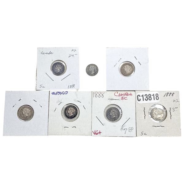 1888-1889 Better Date Canada 5 Cent Silver  [7 Coins]
