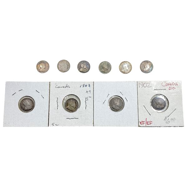 1902 Canada 5 Cent Silver  [10 Coins]