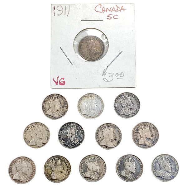1910-1911 Canada 5 Cent Silver  [13 Coins