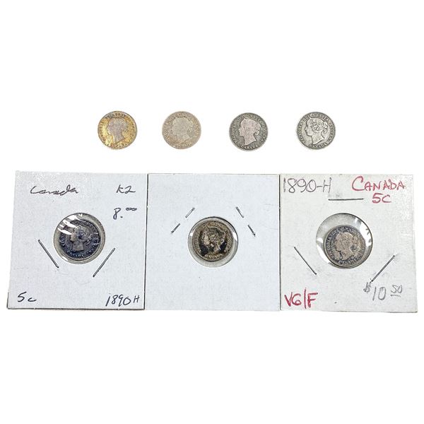 1890-1891 Better Date Canada 5 Cent Silver  [7 Coins]