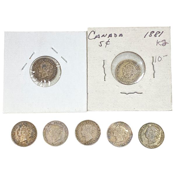 1880-1881 Better Date Canada 5 Cent Silver  [7 Coins]