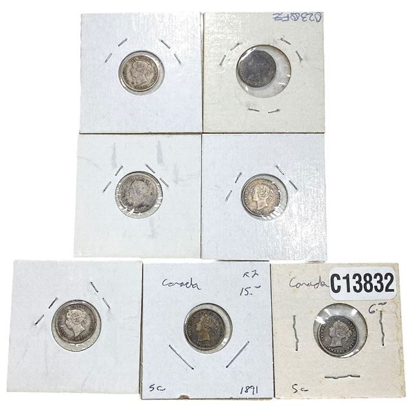 1891-1892 Better Date Canada 5 Cent Silver  [7 Coins]