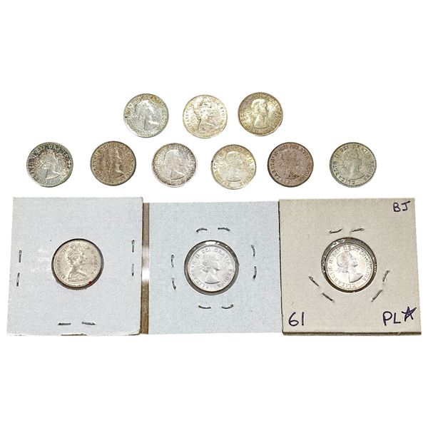 1953-1966 BU Canada Silver Dime  [12 Coins]
