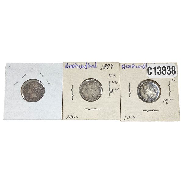 1890-1894 Better Date Newfoundland Dime  [3 Coins]
