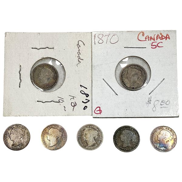 1870 Better Date Canada 5 Cent Silver  [7 Coins]