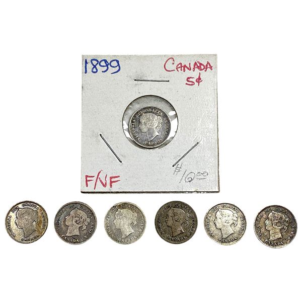 1899 Canada 5 Cent Silver  [7 Coins]