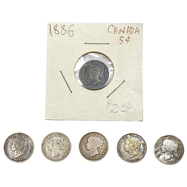 1886 Better Date Canada 5 Cent Silver  [6 Coins]