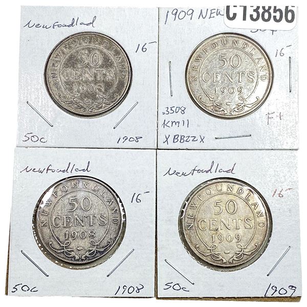 1908-1909 Newfoundland Half Dollar  [4 Coins]