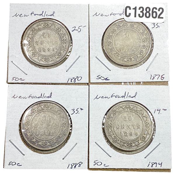 1876-1894 Better Date Newfoundland Half Dollar[4 Coins]