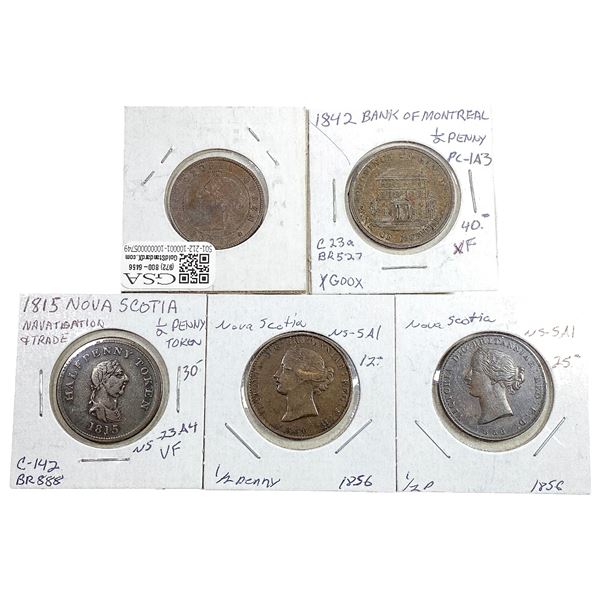 1815-1871 HIGH GRADE Canadian Provencial Tokens[5 Coins]