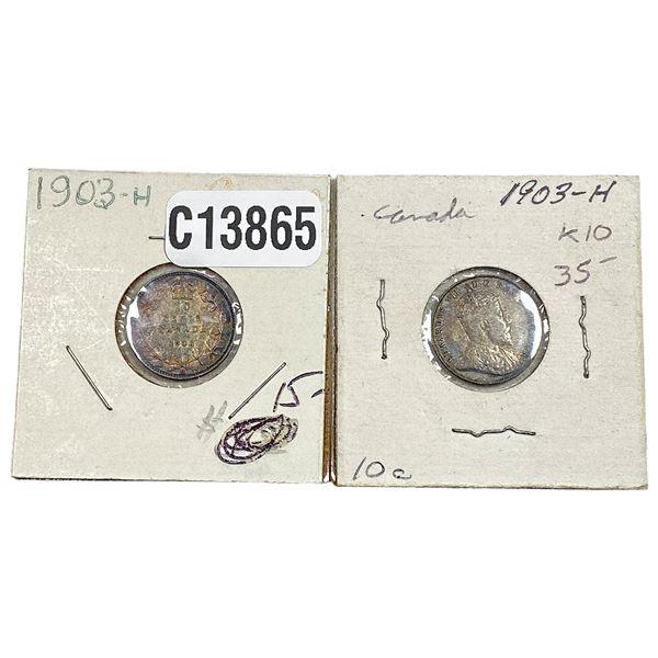 [2] 1903-H Better Date Canada Dime  [2 Coins] XF