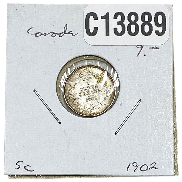 1902 Canada 5 Cent Silver AU+