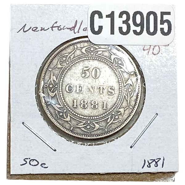 1881 Newfoundland Half Dollar VF