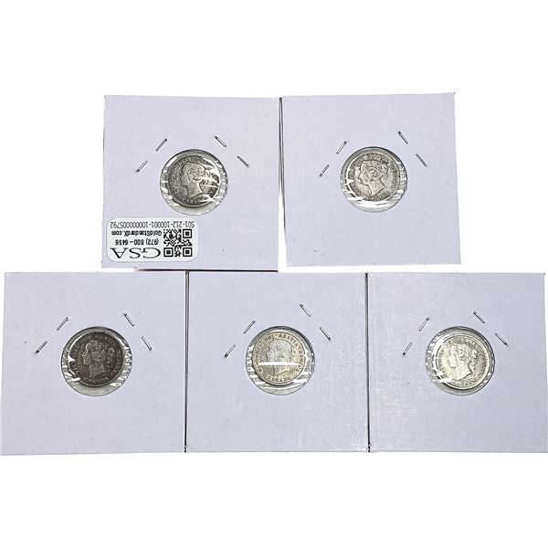 1886-1891 Canada 5 Cent Silver  [5 Coins]