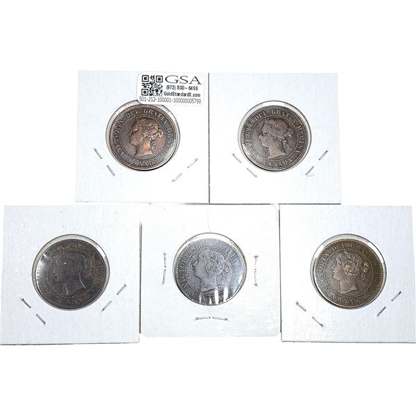 1859-1876 High Grade Canada Large Cent  [5 Coins]