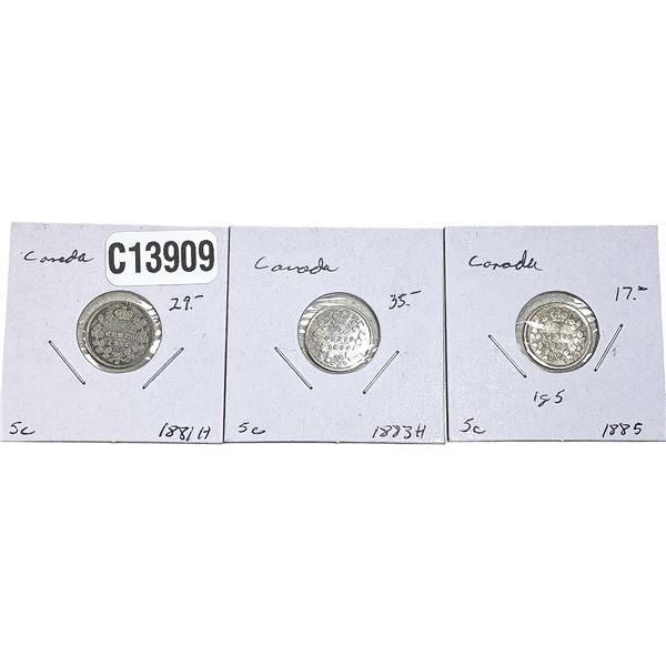 1881-1885 Canada 5 Cent Silver  [3 Coins]