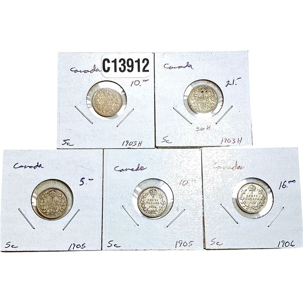 1903-1906 Canada 5 Cent Silver  [5 Coins]
