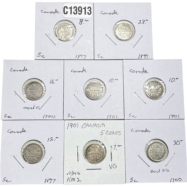 1897-1901 Canada 5 Cent Silver  [8 Coins]