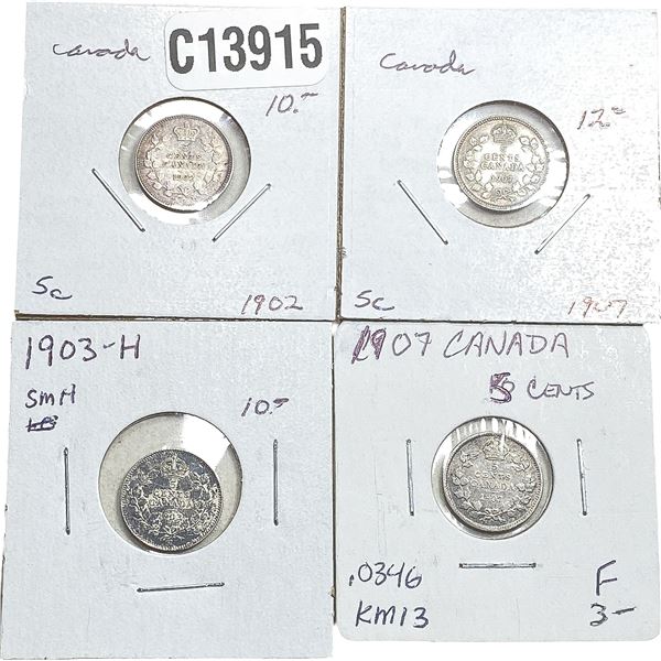 1902-1907 Canada 5 Cent Silver  [4 Coins]