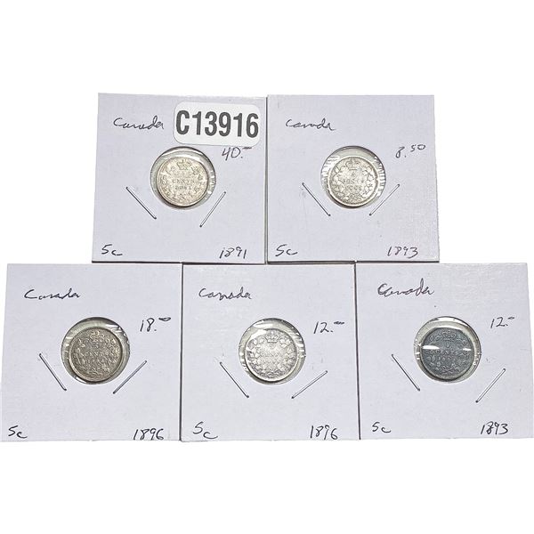 1891-1896 Canada 5 Cent Silver  [5 Coins]