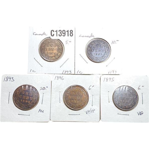 1893-1897 High Grade Canada Large Cent  [5 Coins]