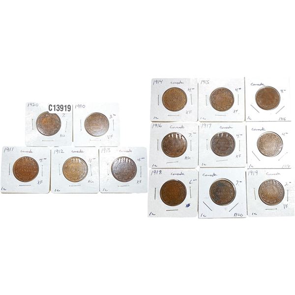 1910-1920 High Grade Canada Large Cent  [14 Coins]