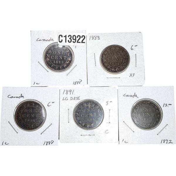 1888-1892 High Grade Canada Large Cent  [5 Coins]