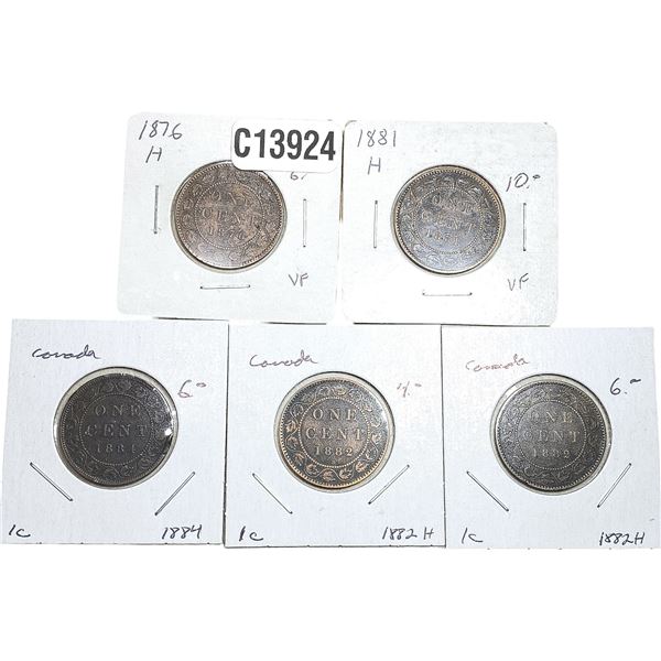 1876-1882 High Grade Canada Large Cent  [5 Coins]