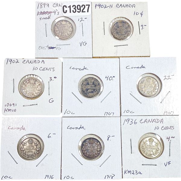 1899-1936 Canada Silver Dime  [8 Coins]