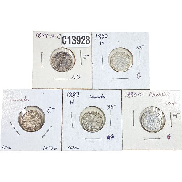 1870-1890 Better Date Canada Dime  [5 Coins]