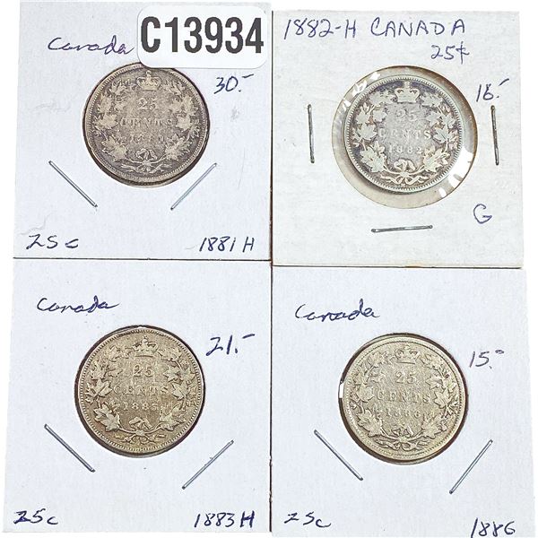 1881-1886 Better Date Canada Silver Quarter  [4 Coins]