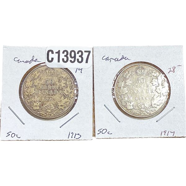 1913-1914 Canada Silver Half Dollar  [2 Coins]