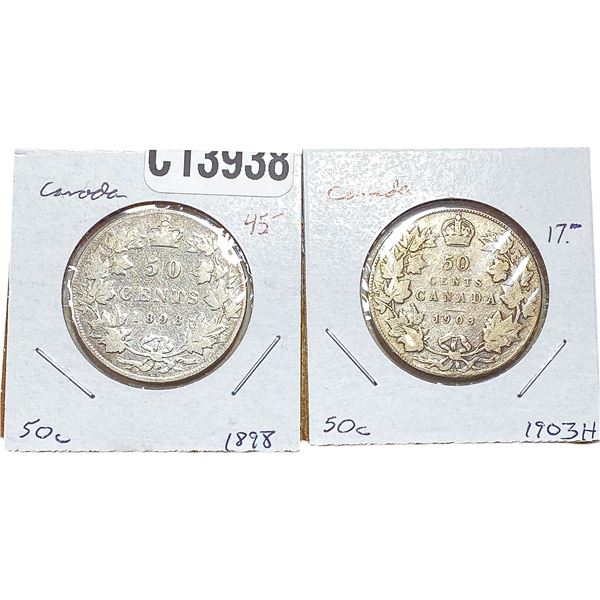 1898, 1903 Canada Silver Half Dollar  [2 Coins]