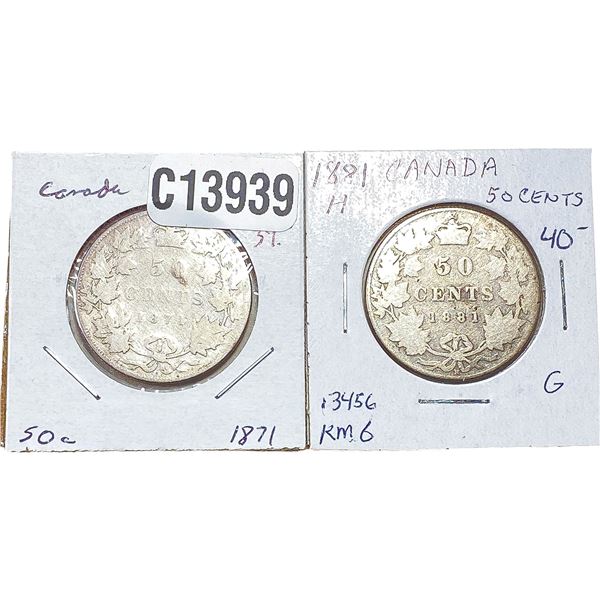 1871, 1881 Canada Silver Half Dollar  [2 Coins]