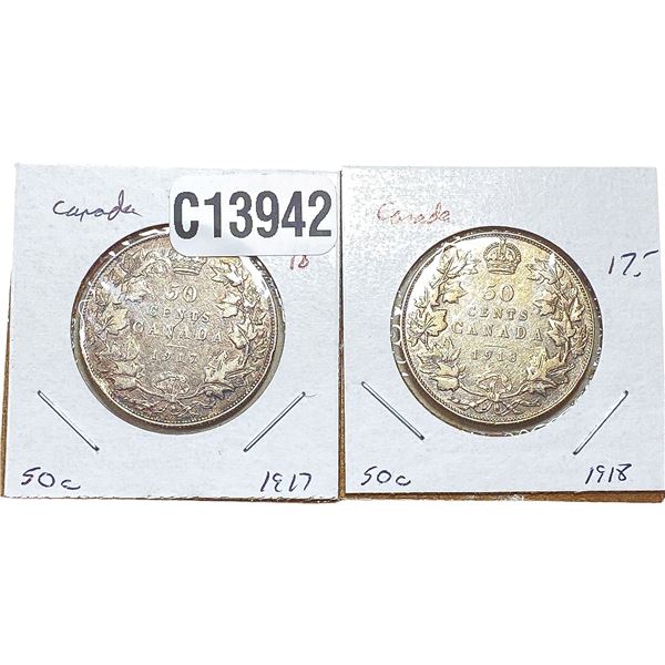 1917-1918 Canada Silver Half Dollar  [2 Coins]