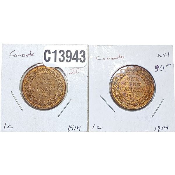 [2] 1914 Canada Large Cents  [2 Coins] MS