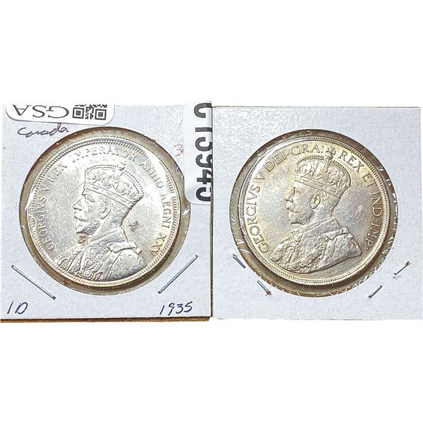 1935-1936 Canada Silver Dollar  [2 Coins] AU+