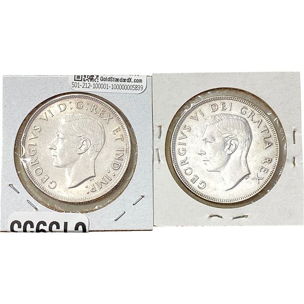 1937, 1952 NWL Canada Silver Dollar  [2 Coins] AU+